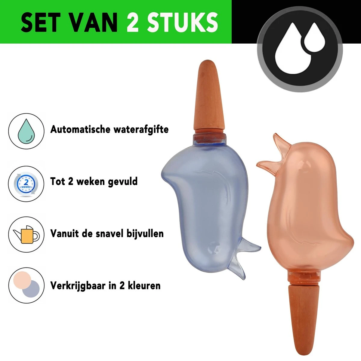 Waterdruppelaar Voor Planten 2 Stuks - Waterbol Kamerplanten - Automatisch Watergeefsysteem - Vogel - Blauw - Afbeelding 5