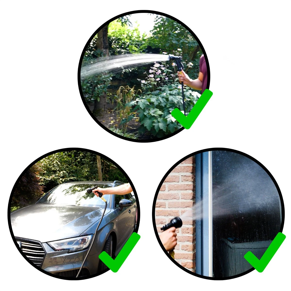 In Round Flexibele Tuinslang – 22,5 Meter – Sproeikop, Tuinslanghouder - Afbeelding 7