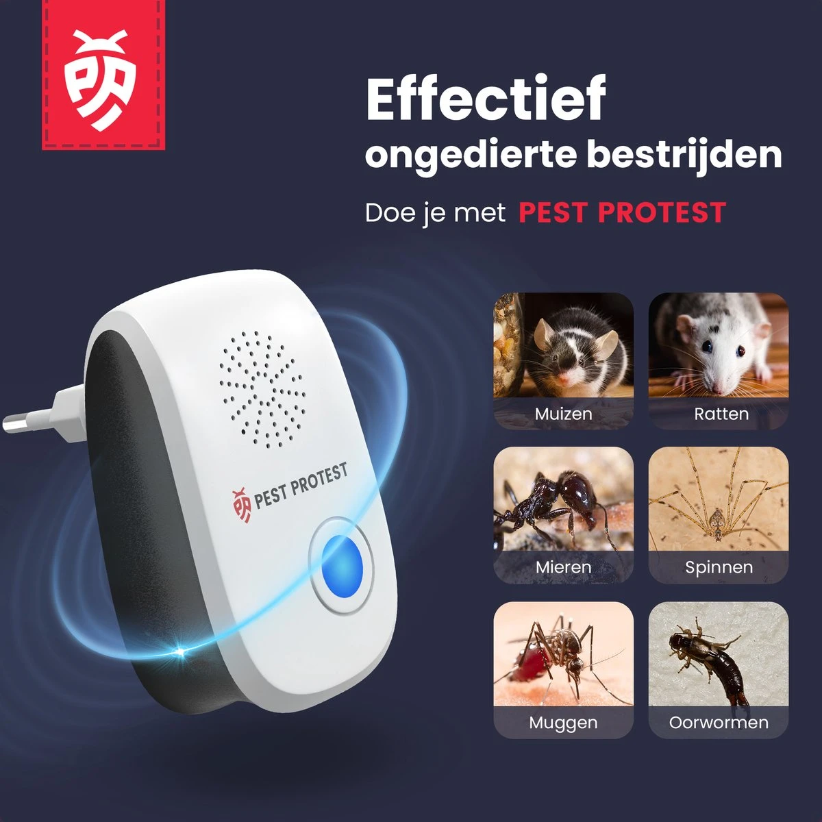 4-Pack Pest Protest® Muizenverjager – Ongedierte Verjager - Repeller Met Ultrasone – Insecten Reject – Diervriendelijk Muizen Bestrijding - Afbeelding 4