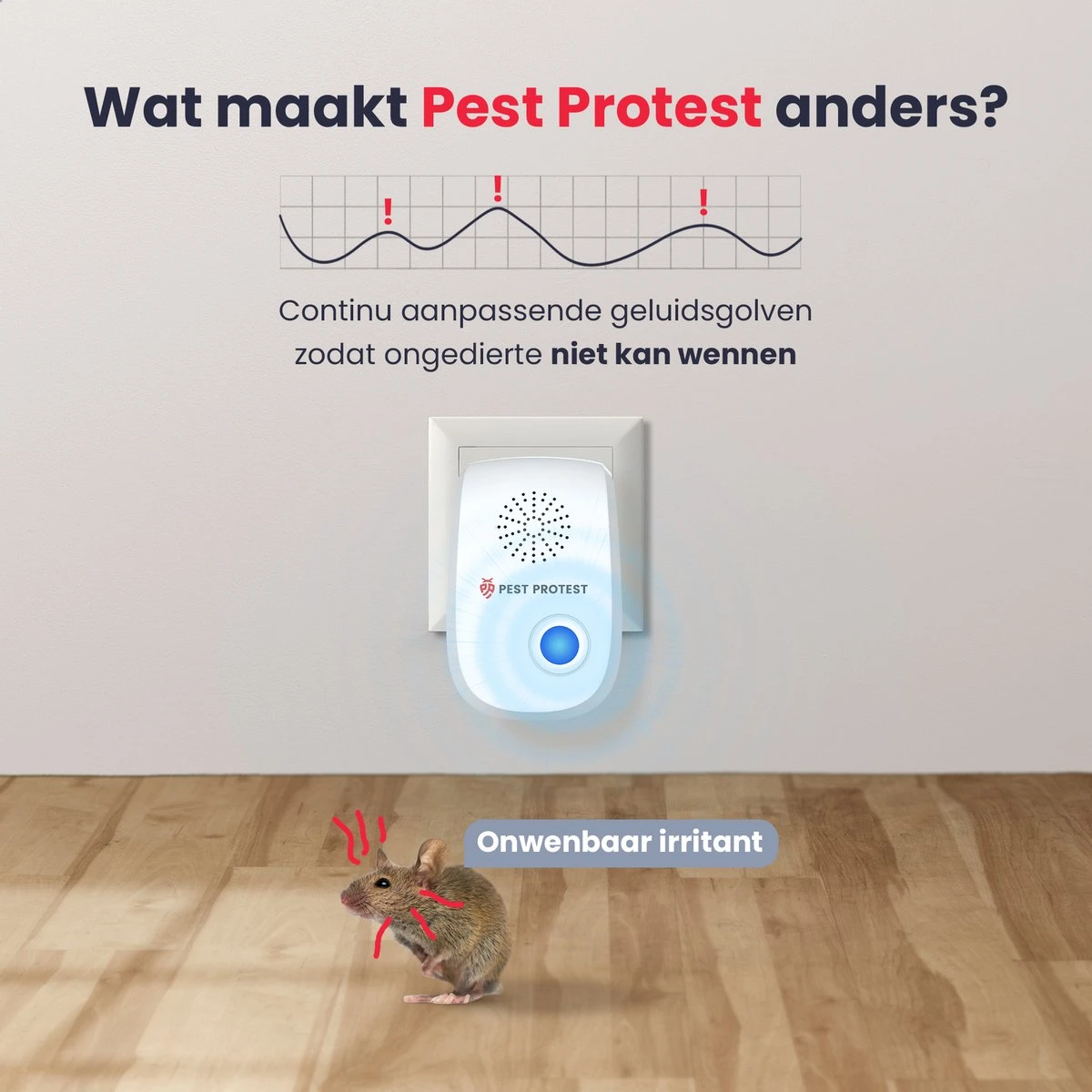 4-Pack Pest Protest® Muizenverjager – Ongedierte Verjager - Repeller Met Ultrasone – Insecten Reject – Diervriendelijk Muizen Bestrijding - Afbeelding 8
