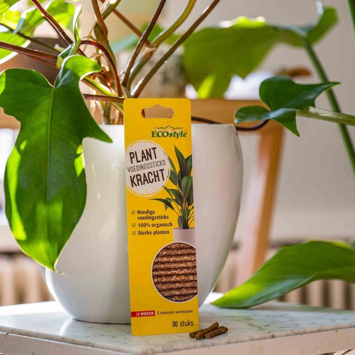 ECOstyle PlantKracht Voedingssticks - Sterke En Weerbare Potplanten - 100% Organische Planten - 120 Dagen Voeding - 30 Stuks - Afbeelding 3