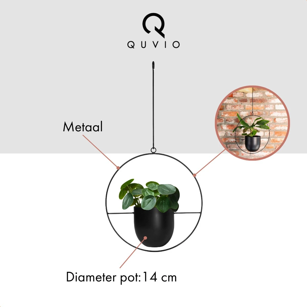 QUVIO Bloempot Hangend / Bloempotten Voor Binnen / Bloempotten / Bloempot Binnen / Bloempot Met Ophanghaak - Metaal - Afbeelding 9