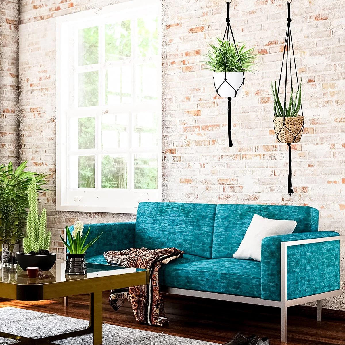 9 Stuks Zwart Macrame Plantenhangers - Boho Handgeweven Katoen Hangpot Voor Binnen/Buiten - Hangende Bloempot Met Kralen - Macramé Touw/Koord Hangplant Houder - Bohemian Wandhanger Decoratie - Plant Hanger - Verticale Tuin Bloempothouder Planthanger - Afbeelding 3