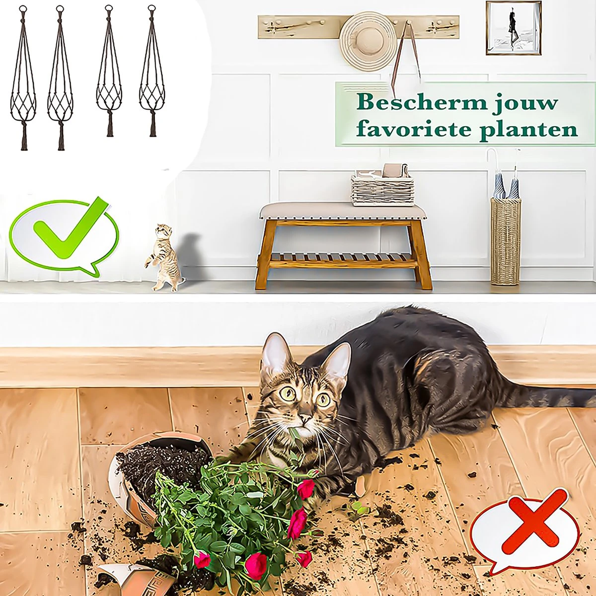 9 Stuks Zwart Macrame Plantenhangers - Boho Handgeweven Katoen Hangpot Voor Binnen/Buiten - Hangende Bloempot Met Kralen - Macramé Touw/Koord Hangplant Houder - Bohemian Wandhanger Decoratie - Plant Hanger - Verticale Tuin Bloempothouder Planthanger - Afbeelding 6