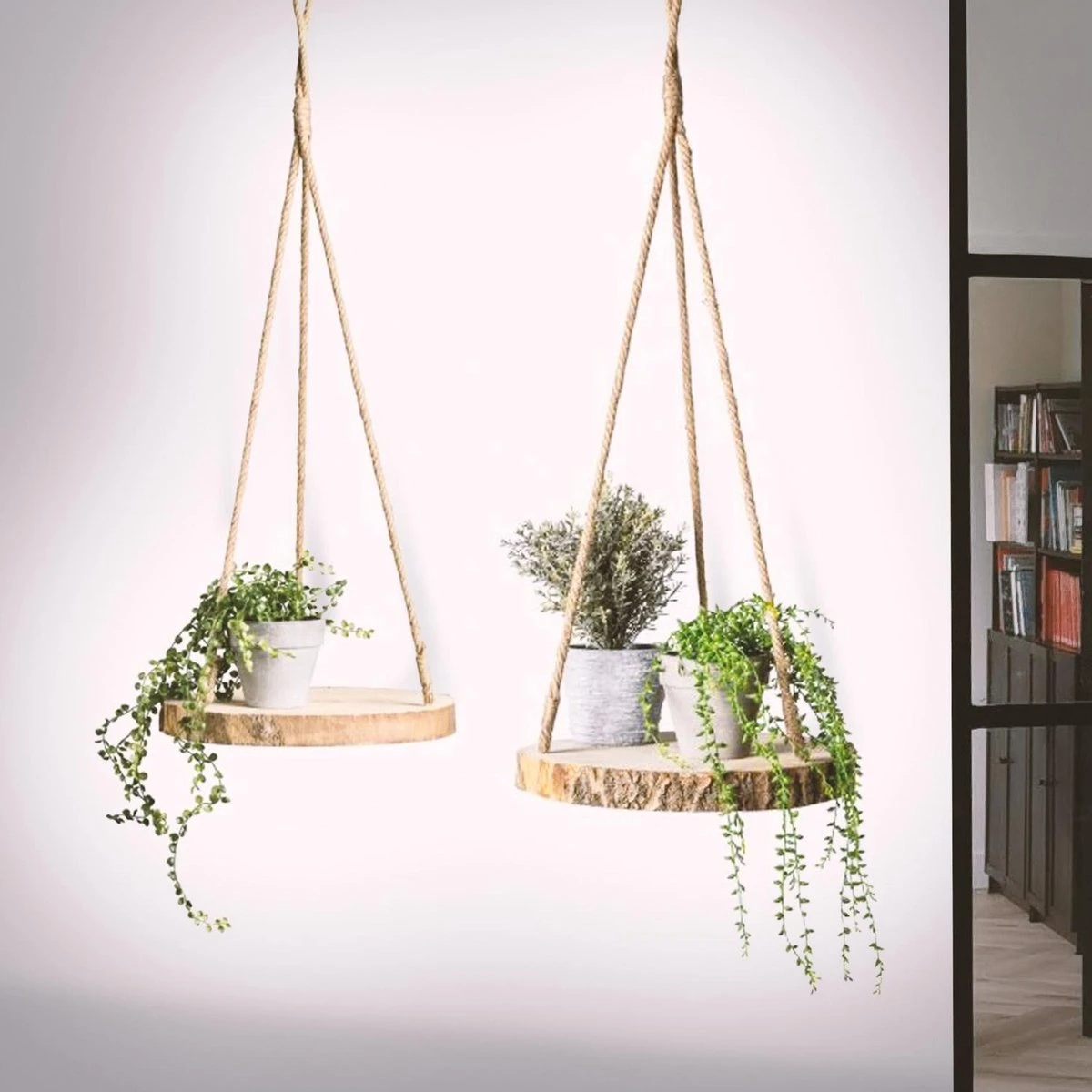 Merkloos Plantenhanger Boomstam Schijf | 30-35cm | Handgemaakt | Planten-houder / Hang-plant | Planten Accessoires | Decoratie Houten Hang Plank |