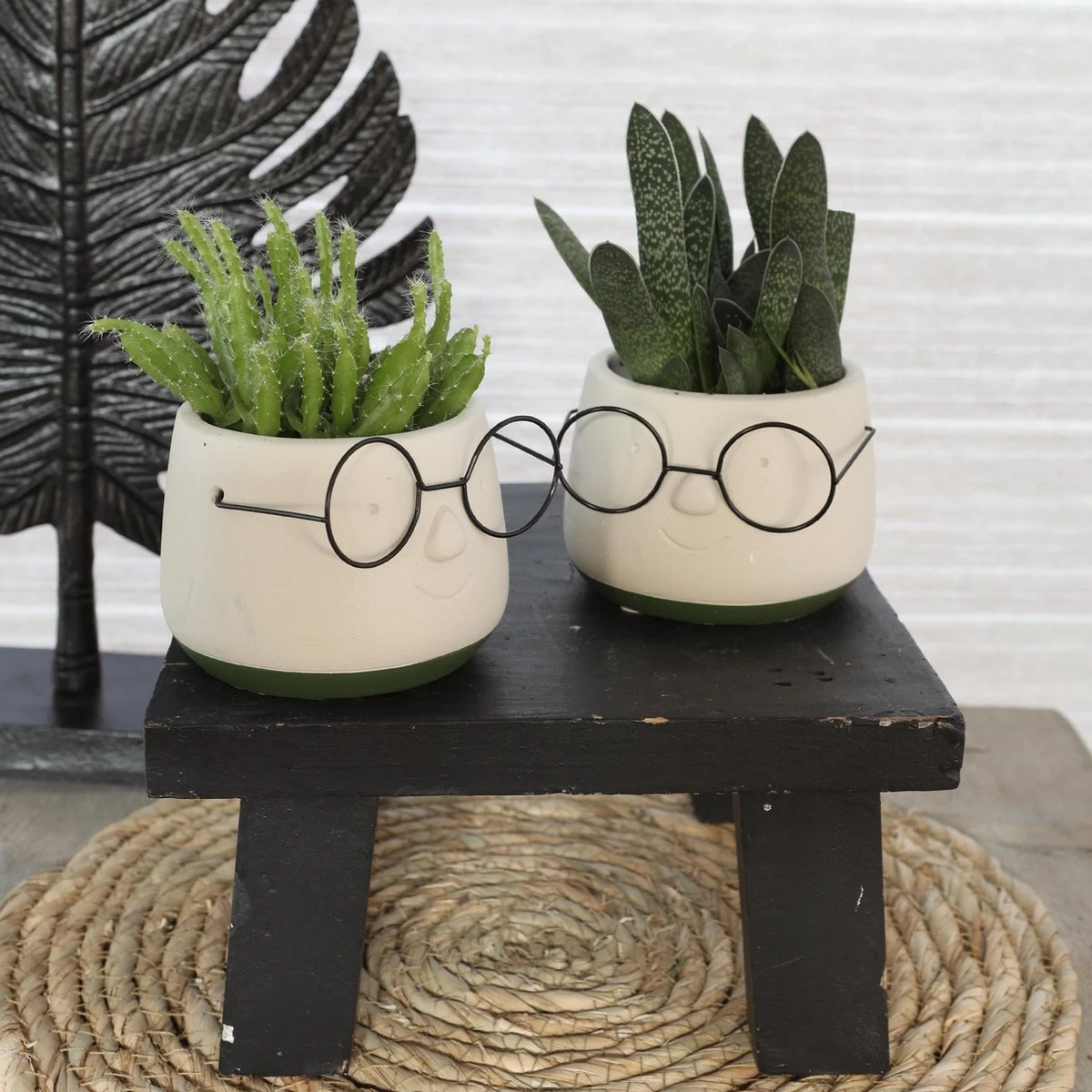 2x Bloempot Met Gezicht - Ø8 X H6,5 Cm - Bloempotten Voor Binnen Met Bril/Face/Hoofd - Afbeelding 5
