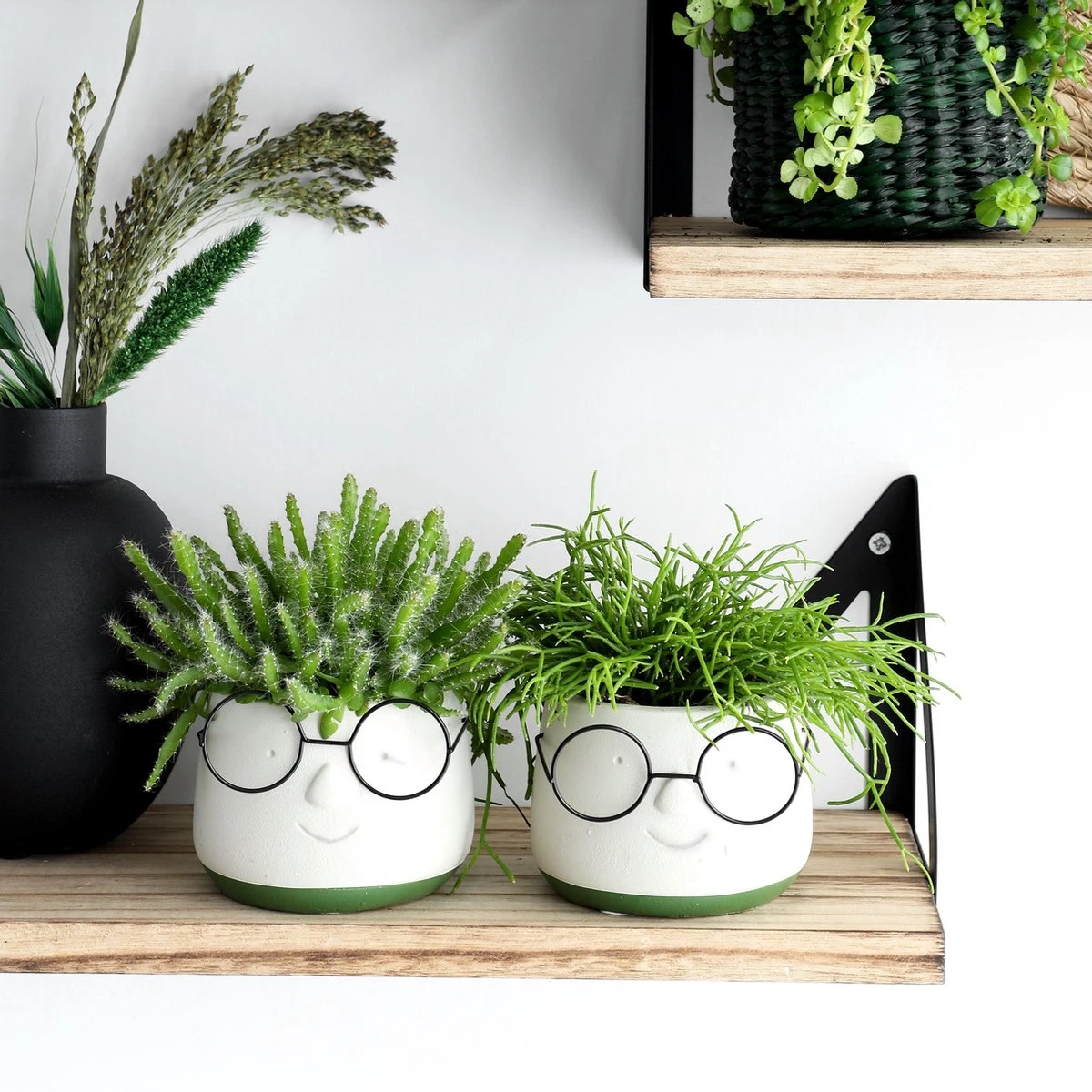 2x Bloempot Met Gezicht - Ø8 X H6,5 Cm - Bloempotten Voor Binnen Met Bril/Face/Hoofd - Afbeelding 7