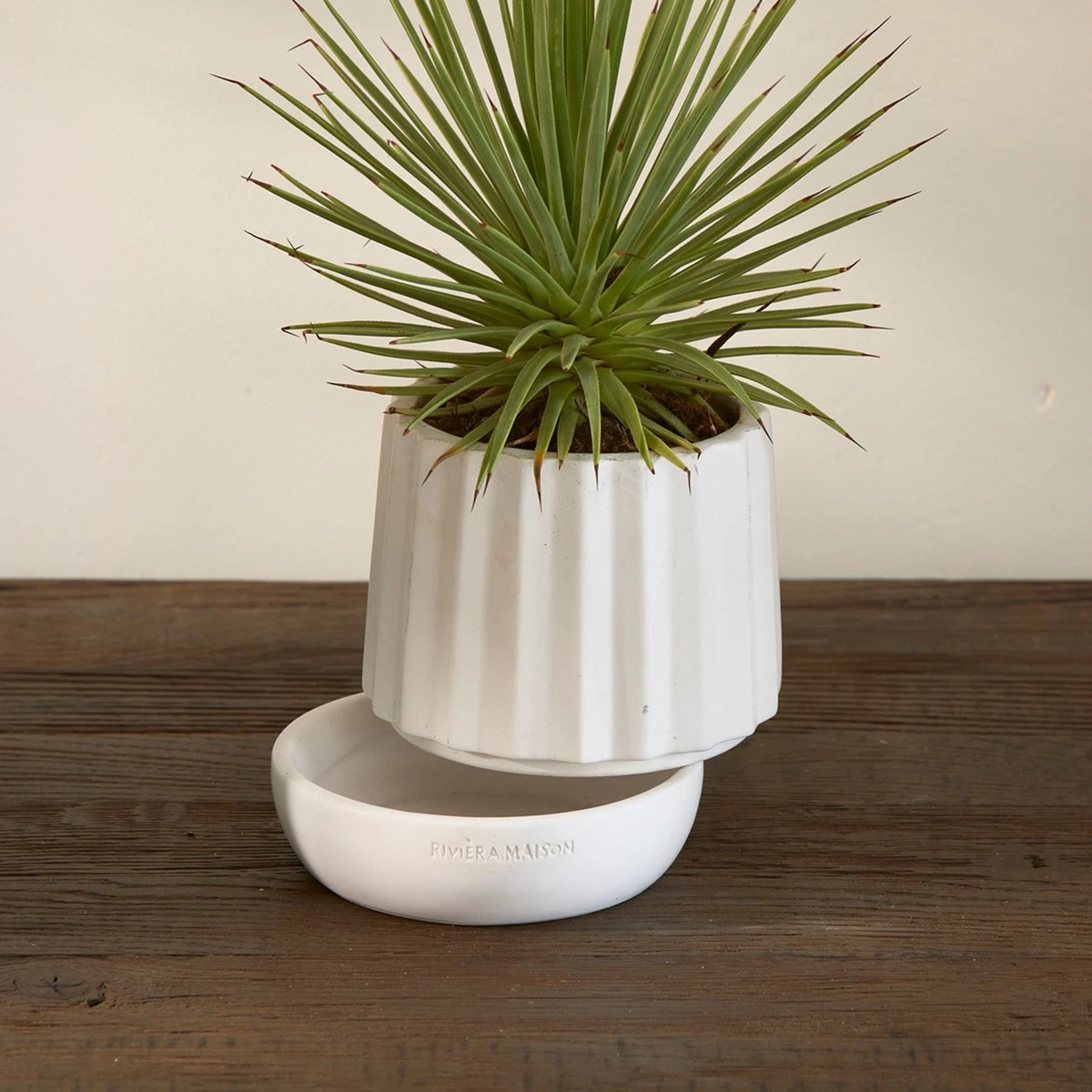 Riviera Maison Plantenbak Rond, Bloempot Met Ribbel - RM Let It Grow Planter - Wit - Porselein - Maat S - Afbeelding 4