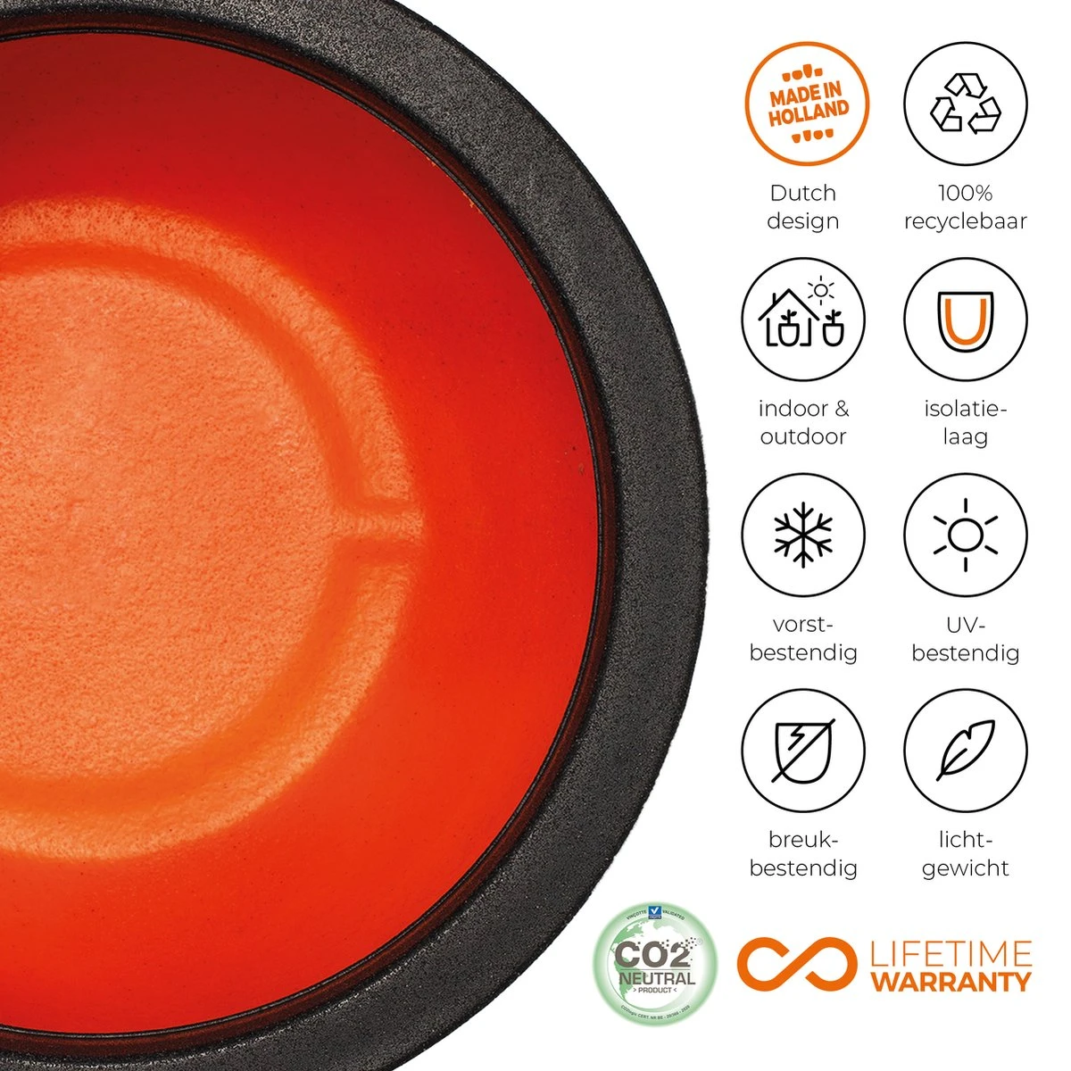 Capi Europe - Bloempot Vierkant Rib NL - 30x30x30 - Zwart - Voor Binnen En Buiten - KBLR902 - Afbeelding 2