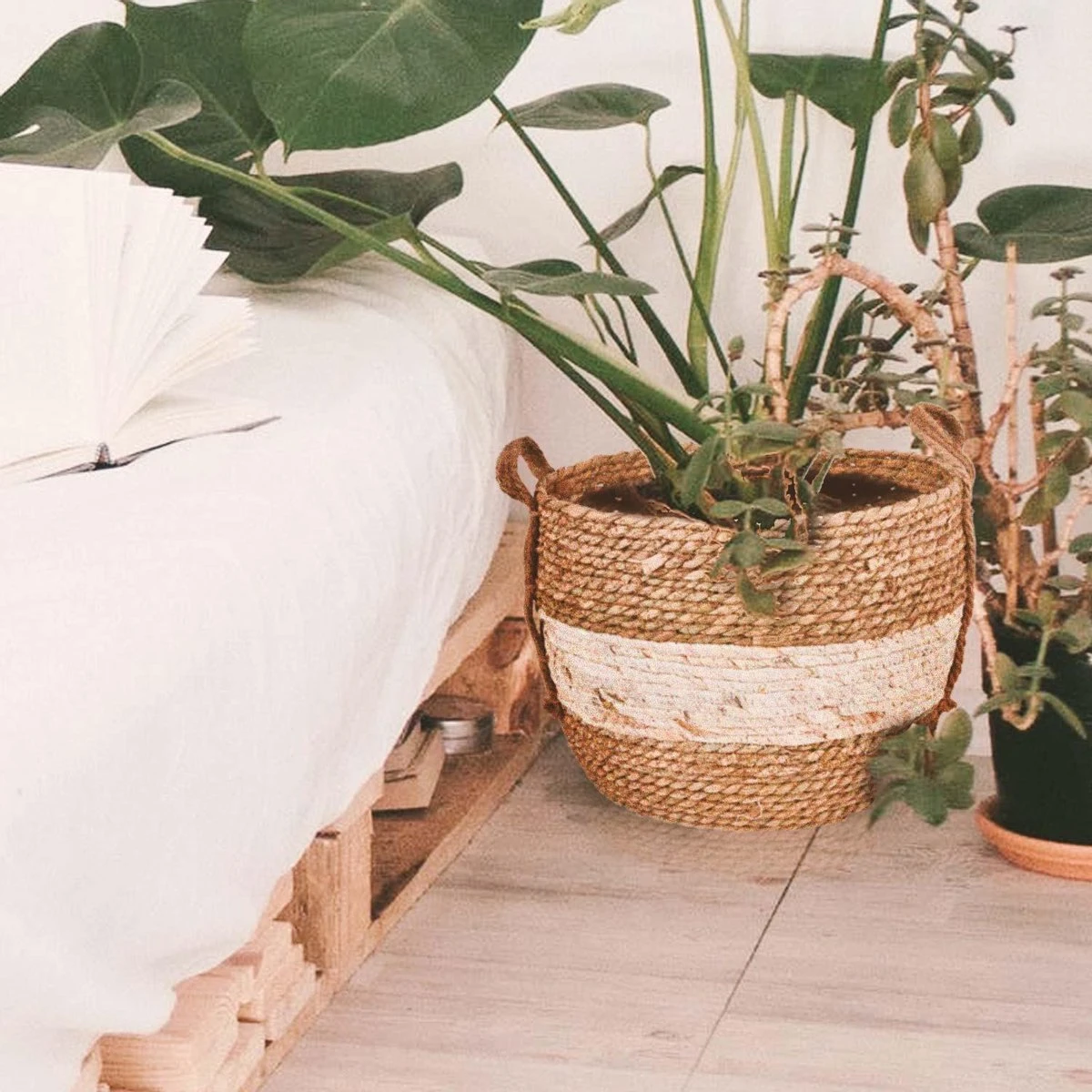 Merkloos Plantenmand 30x22cm Naturel Bruin – Multifunctionele Mand – Handgemaakt – Planten-houder – Planten Accessoires – Planten Mand - Afbeelding 6