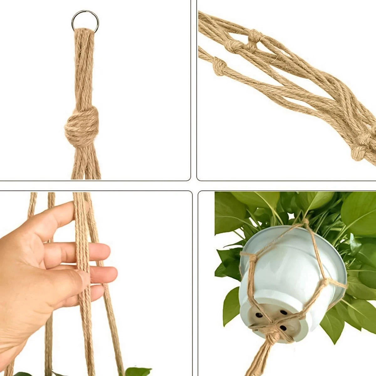 9 Stuks Jute Macrame Plantenhangers - Boho Handgeweven Katoen Hangpot Voor Binnen/Buiten - Hangende Bloempot Met Kralen - Macramé Touw/Koord Hangplant Houder - Bohemian Wandhanger Decoratie - Plant Hanger - Verticale Tuin Bloempothouder Planthanger - Afbeelding 6