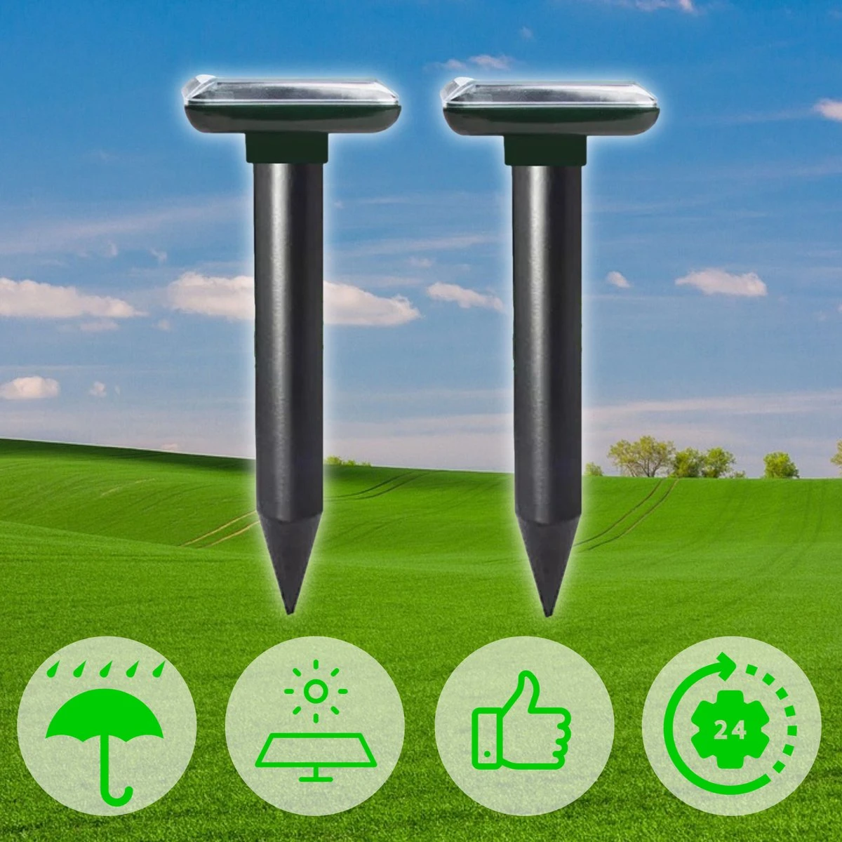 Sedeve Mollenverjager Op Zonne Energie –Mollenverjager – Muizenverjager – Ultrasone-verjager – Bereik Van 150 M2 - Set Van 2 Stuks - Afbeelding 2