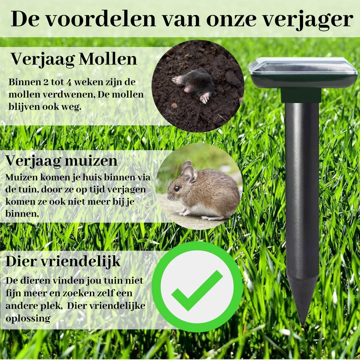 Sedeve Mollenverjager Op Zonne Energie –Mollenverjager – Muizenverjager – Ultrasone-verjager – Bereik Van 150 M2 - Set Van 2 Stuks - Afbeelding 3