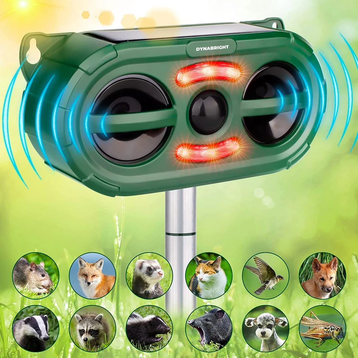 DynaBright - Solar Kattenverjager - Marterverjager - Waterdicht - Honden En Kattenschrik - Muizenverjager - Vogelverjager - Oplaadbare Batterijen - Bewegingssensor - Zonne-energie - USB Lader