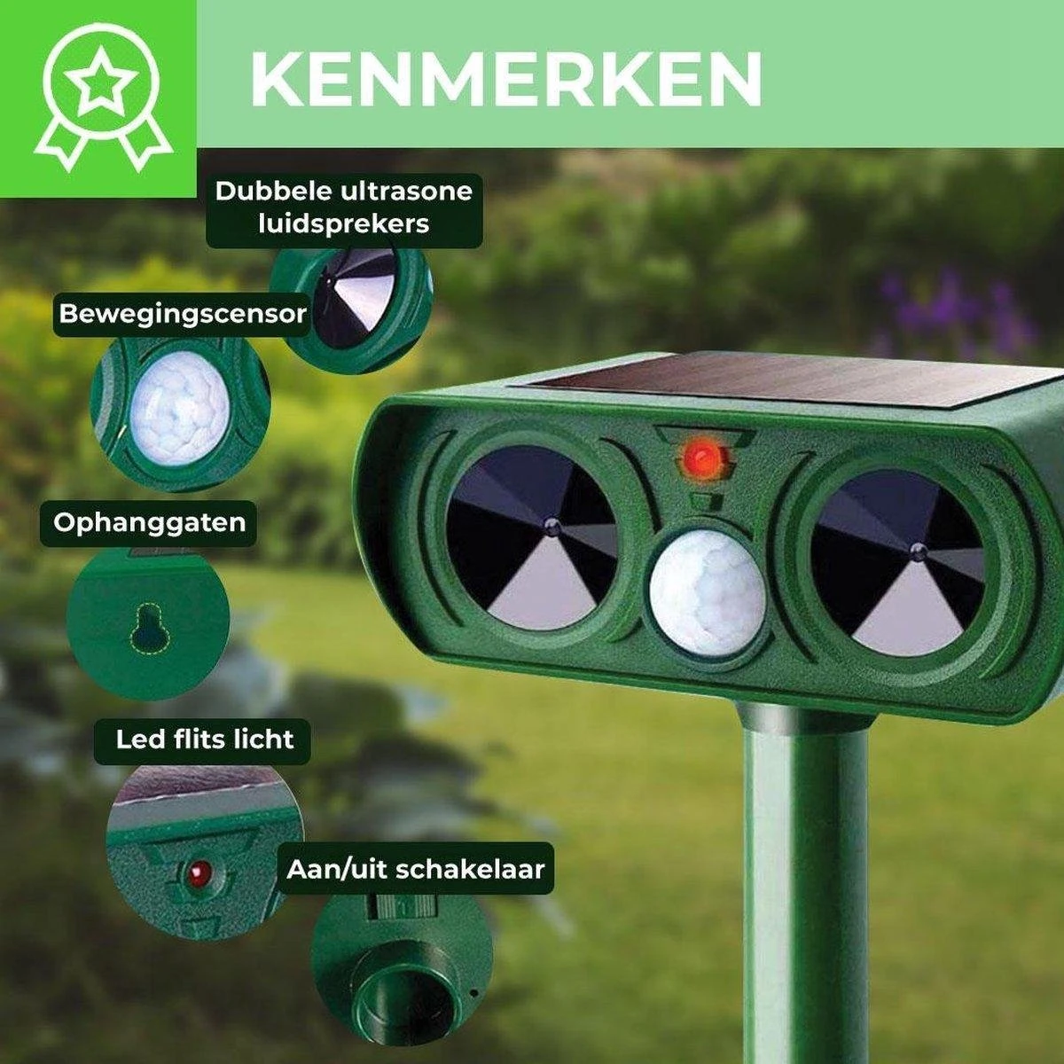 Merkloos Kattenverjager Op Zonneenergie - Kattenschrik - Ultrasone - Marterverjager - Dierenverjager - Groot Bereik - Katten Afweermiddel - Ongedierte Verjager - Afbeelding 5