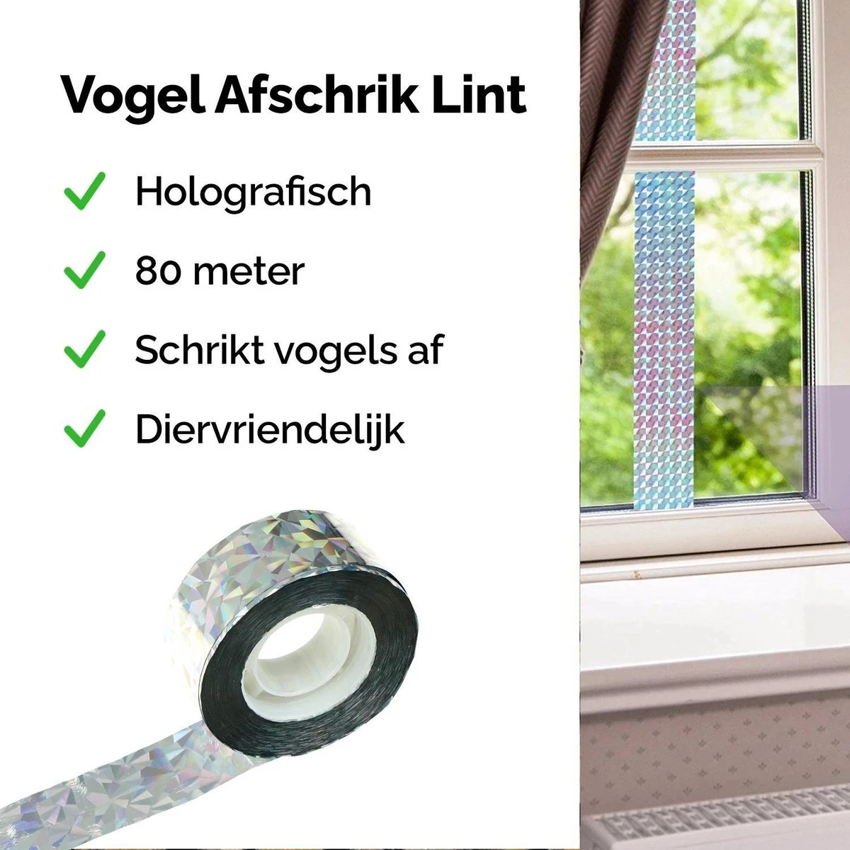 Dayshake Vogel Afschrik Lint 80 Meter - Holografisch Vogelverjager - Duivenverjager - Vogelverschrikker - Reigerverschrikker - Afbeelding 2