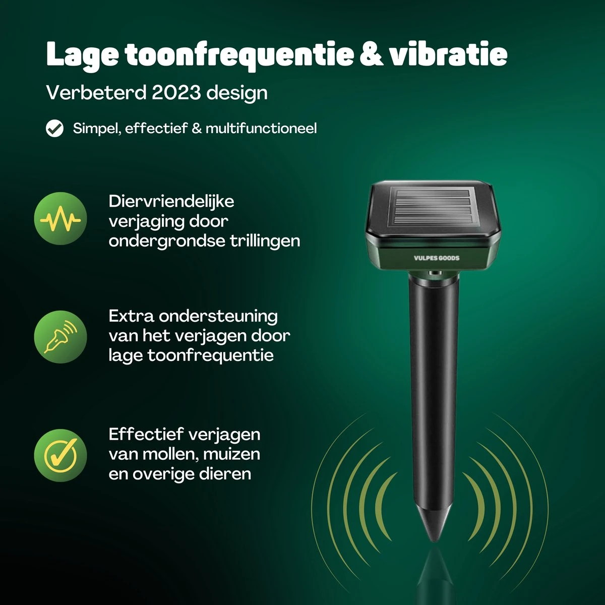 Vulpes Verjager® Mollenverjager - 4 Stuks - Muizenverjager - Mollenbestrijding - Werkt Op Zonne-energie - Waterdicht - Diervriendelijk - Strakke Tuin, Gazon Of Perceel! - Afbeelding 3