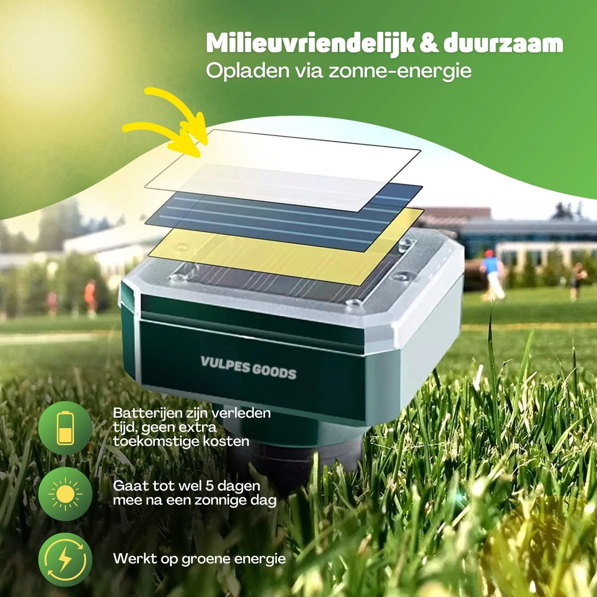 Vulpes Verjager® Mollenverjager - 4 Stuks - Muizenverjager - Mollenbestrijding - Werkt Op Zonne-energie - Waterdicht - Diervriendelijk - Strakke Tuin, Gazon Of Perceel! - Afbeelding 4