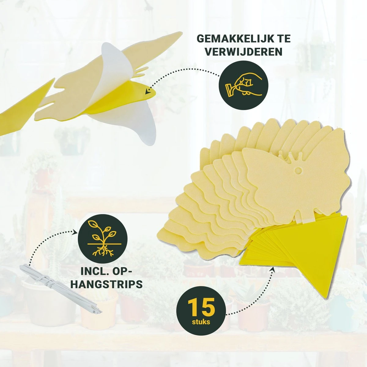 Rouwvliegjes Bestrijden 15 Stuks - Vliegenvanger - Insectenvanger - Lijmval - Vangplaten - Plak Klavertjes Tegen Rouwvliegen En Trips - Vangkaarten - Hebron® - Afbeelding 2