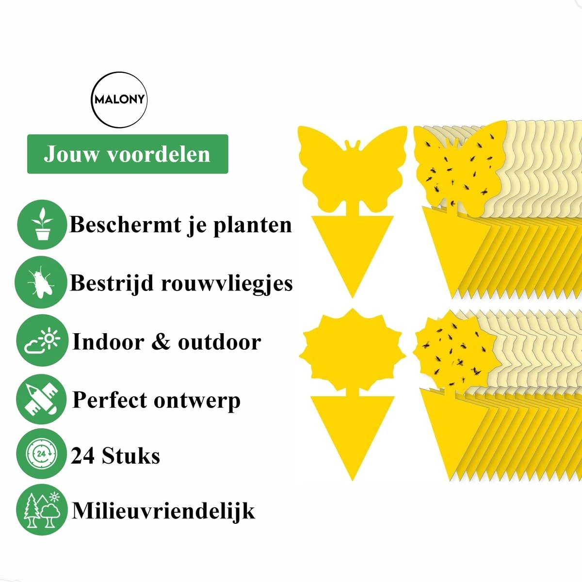 Vliegenvanger Set 24 Stuks - Fruitvliegjes Vanger - Rouwvliegjes Bestrijden - Insectenvanger - Plakstrips Dubbelzijdig - Afbeelding 9