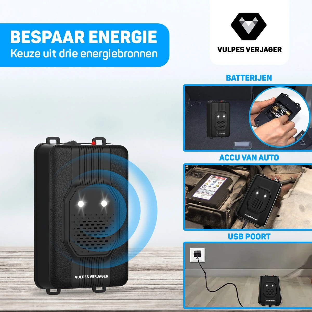 Vulpes Verjager® Marterverjager - Ongedierteverjager - Multifunctionele Set Binnen & Buiten - Batterijen, 12V & Auto Accu - Marters, Muizen & Ratten - Steenmarter Verjager PRO - Incl. E-Book - Afbeelding 2