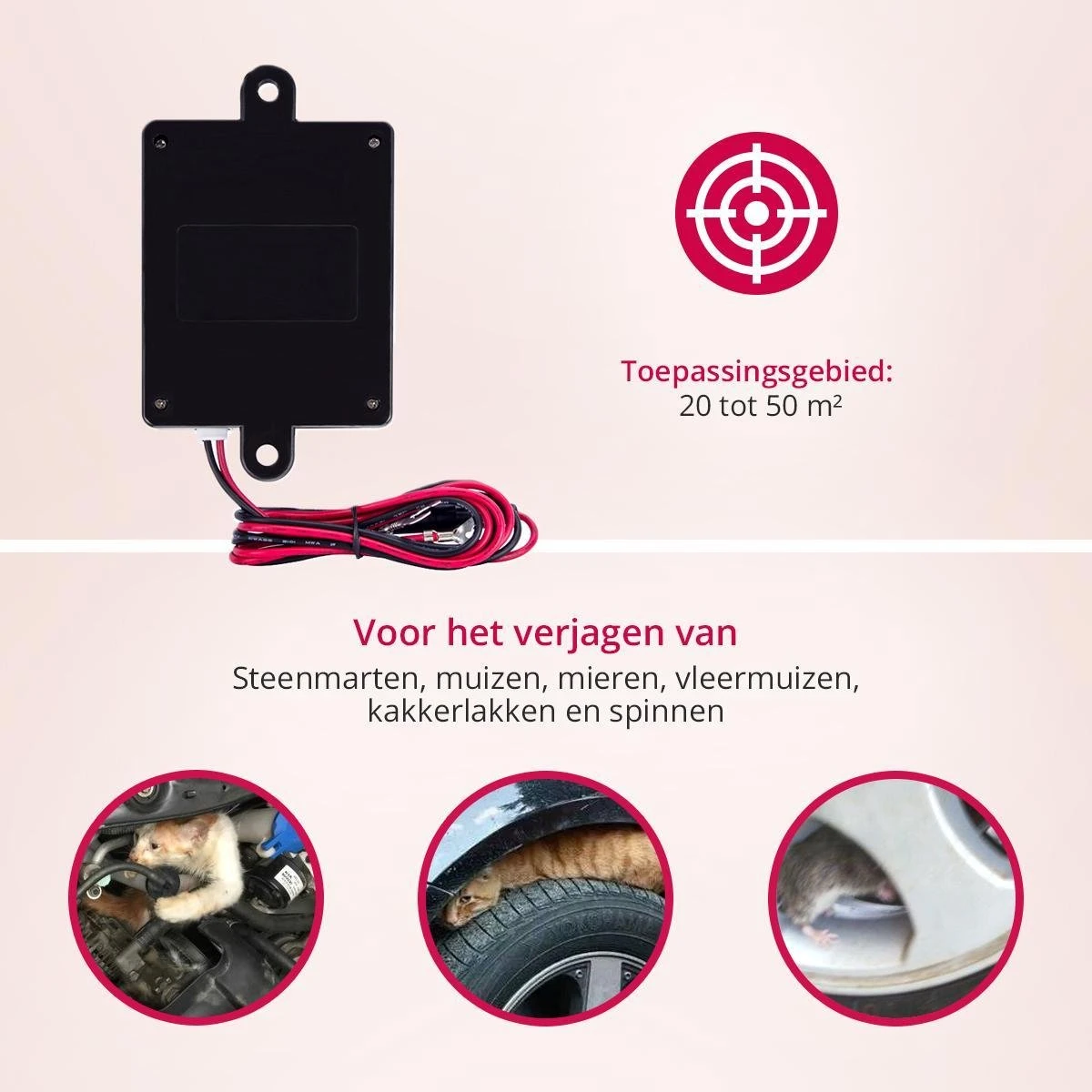 Marterverjager Auto 12V - Muizenverjager - Ongedierte Verjager Met Ultrasone - Steenmarter Verjager - Afbeelding 2