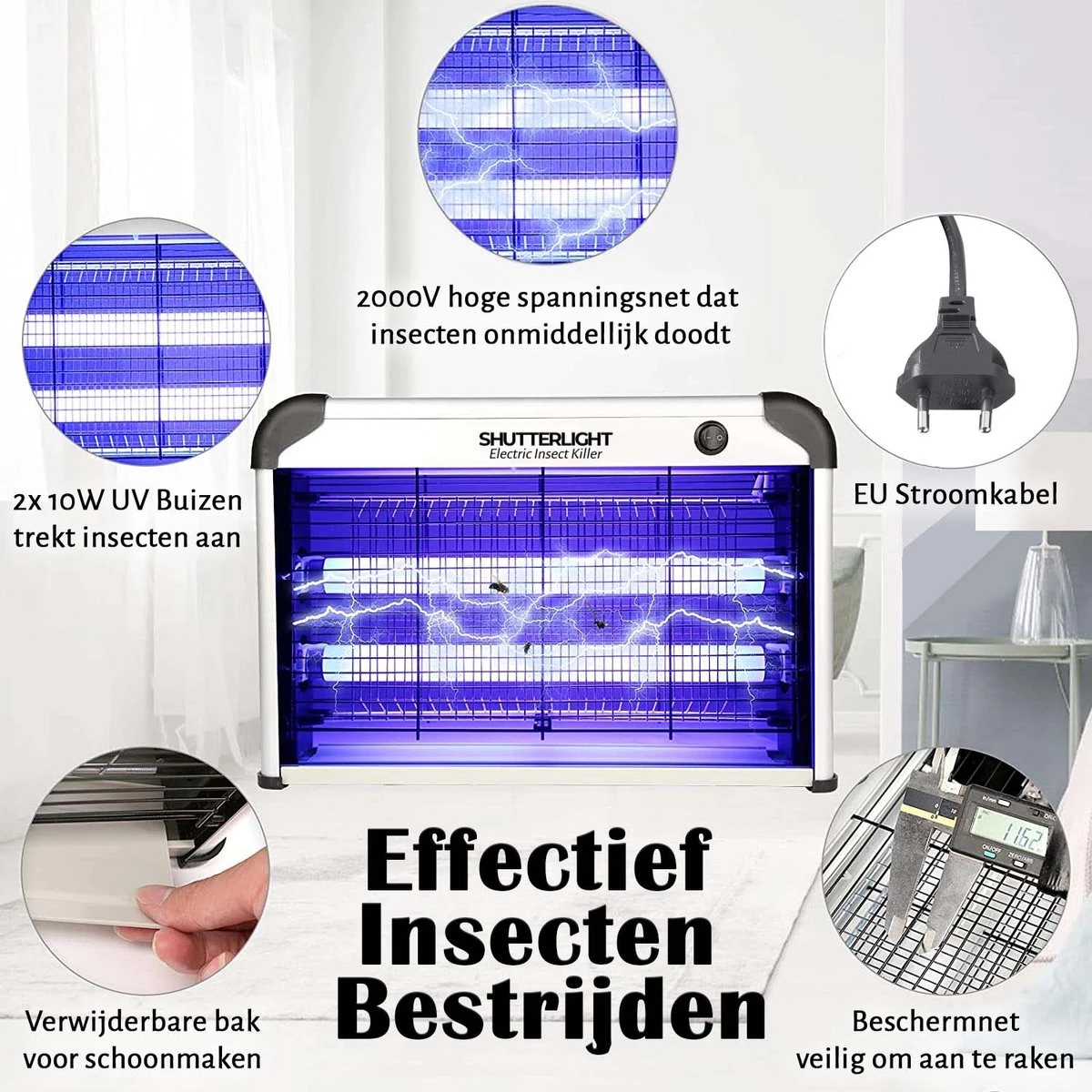 Shutterlight® 20 Watt Insectenlamp - Tot 50 M2 - 2000V - Muggenlamp - Vliegenlamp - Muggenvanger - Binnen - Afbeelding 2
