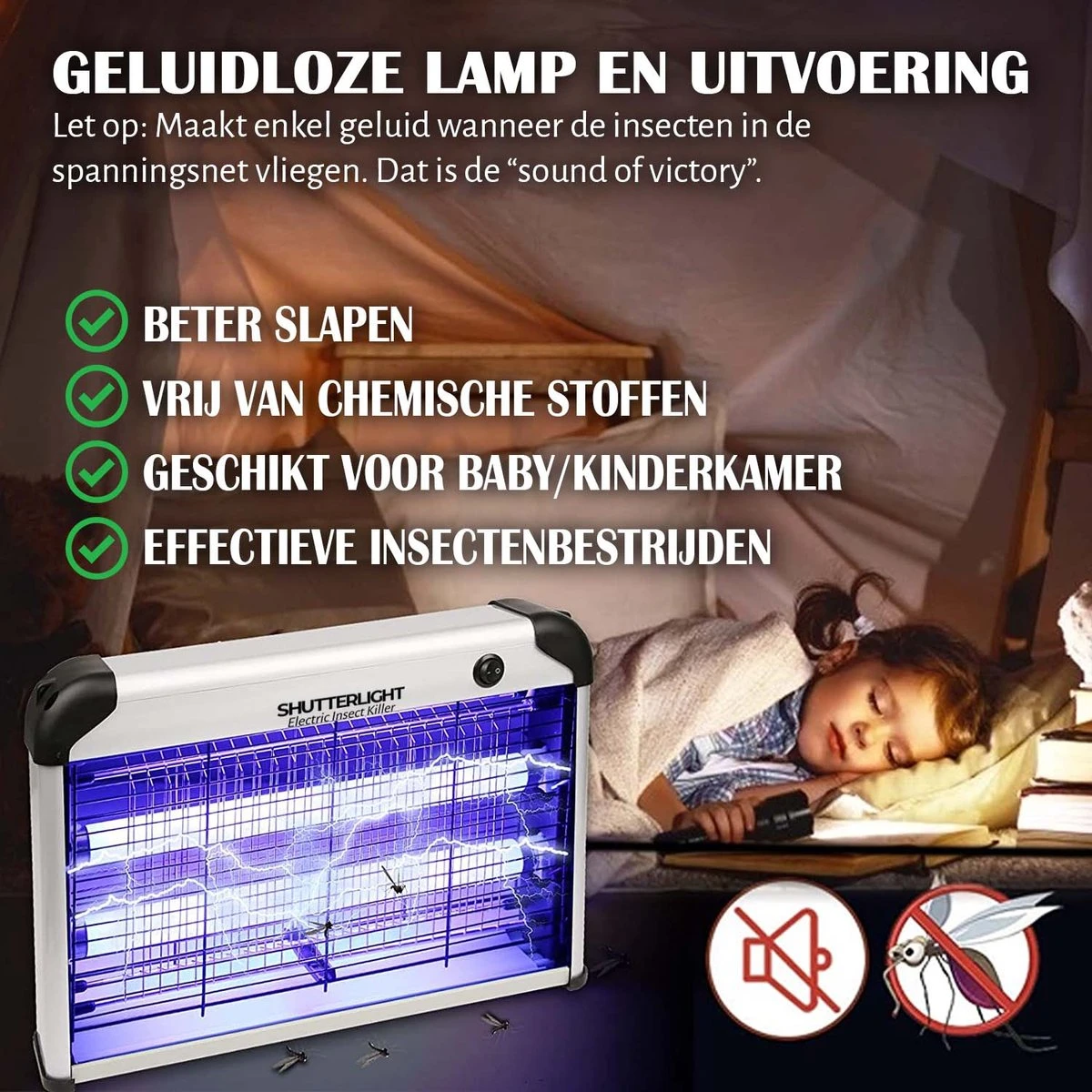 Shutterlight® 20 Watt Insectenlamp - Tot 50 M2 - 2000V - Muggenlamp - Vliegenlamp - Muggenvanger - Binnen - Afbeelding 4