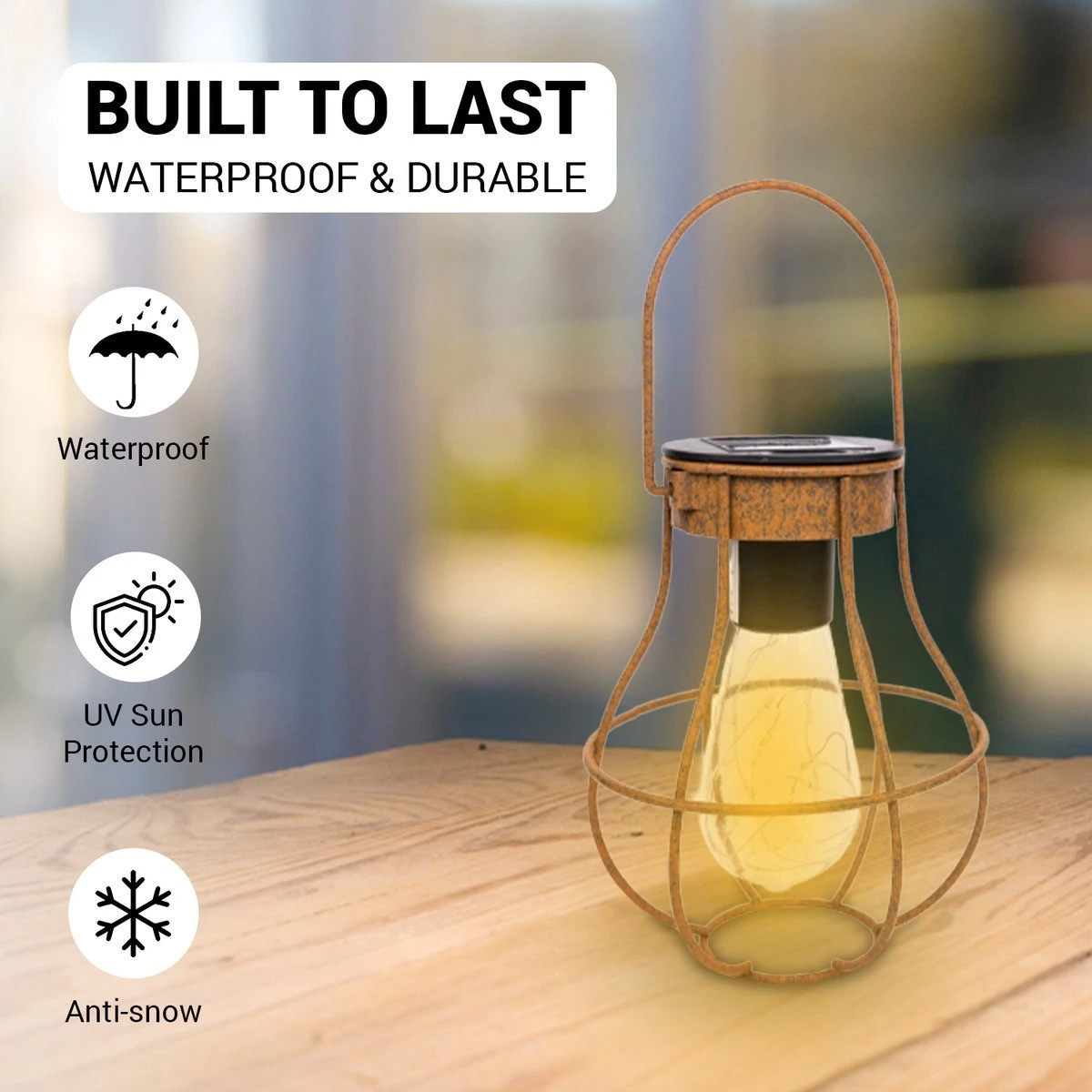 MaxxGarden Solarverlichting - Tafellamp En Wandlamp Met Sensor - Tuinverlichting Op Zonne-energie - Buiten - Roest Lantaarn Met Wandhaak - 12x15cm - Set Van 2 Stuks - Afbeelding 5