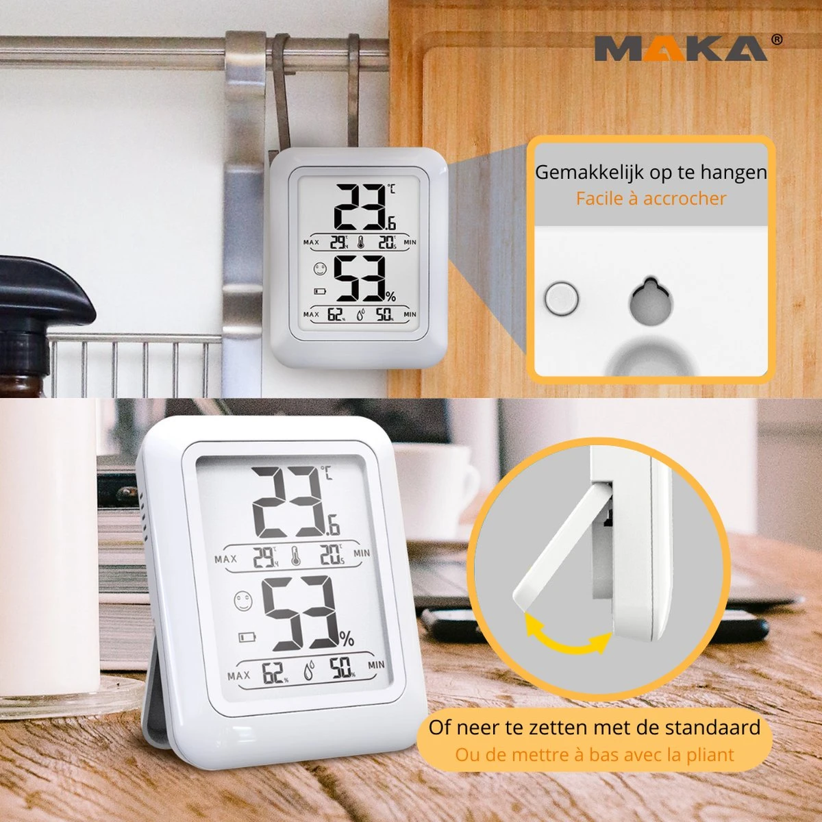 MAKA Digitale Hygrometer - Thermometer Binnen - Luchtvochtigheidsmeter - Afbeelding 4