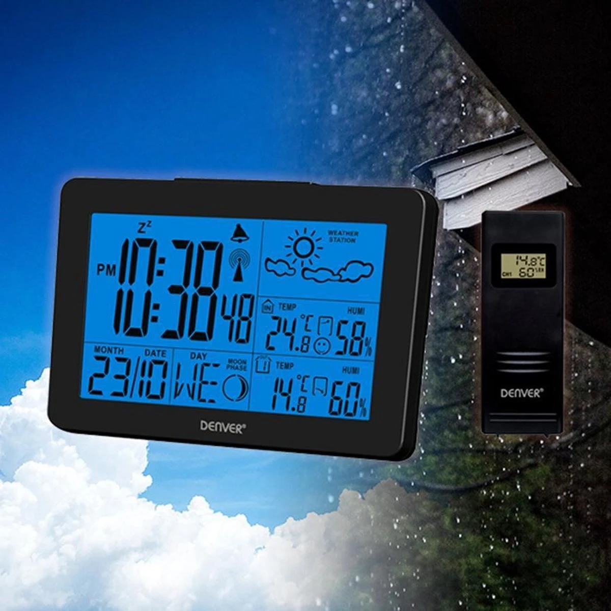 Denver WS-530 Black - Weerstation Met Alarmfunctie - Binnen- En Buitenshuis - Luchtvochtigheid Meter - Indicator Voor Openstaande Ramen - Zwart - Afbeelding 2