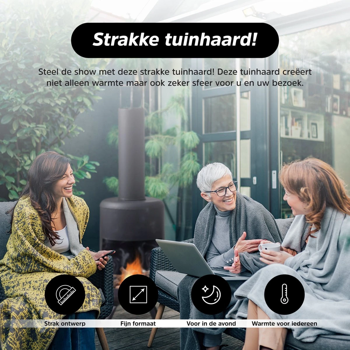 Cheqo® Luxe Terraskachel - Tuinhaard - Terrashaard - Terrasverwarming - Staande Vuurkorf - 105cm - Afbeelding 2