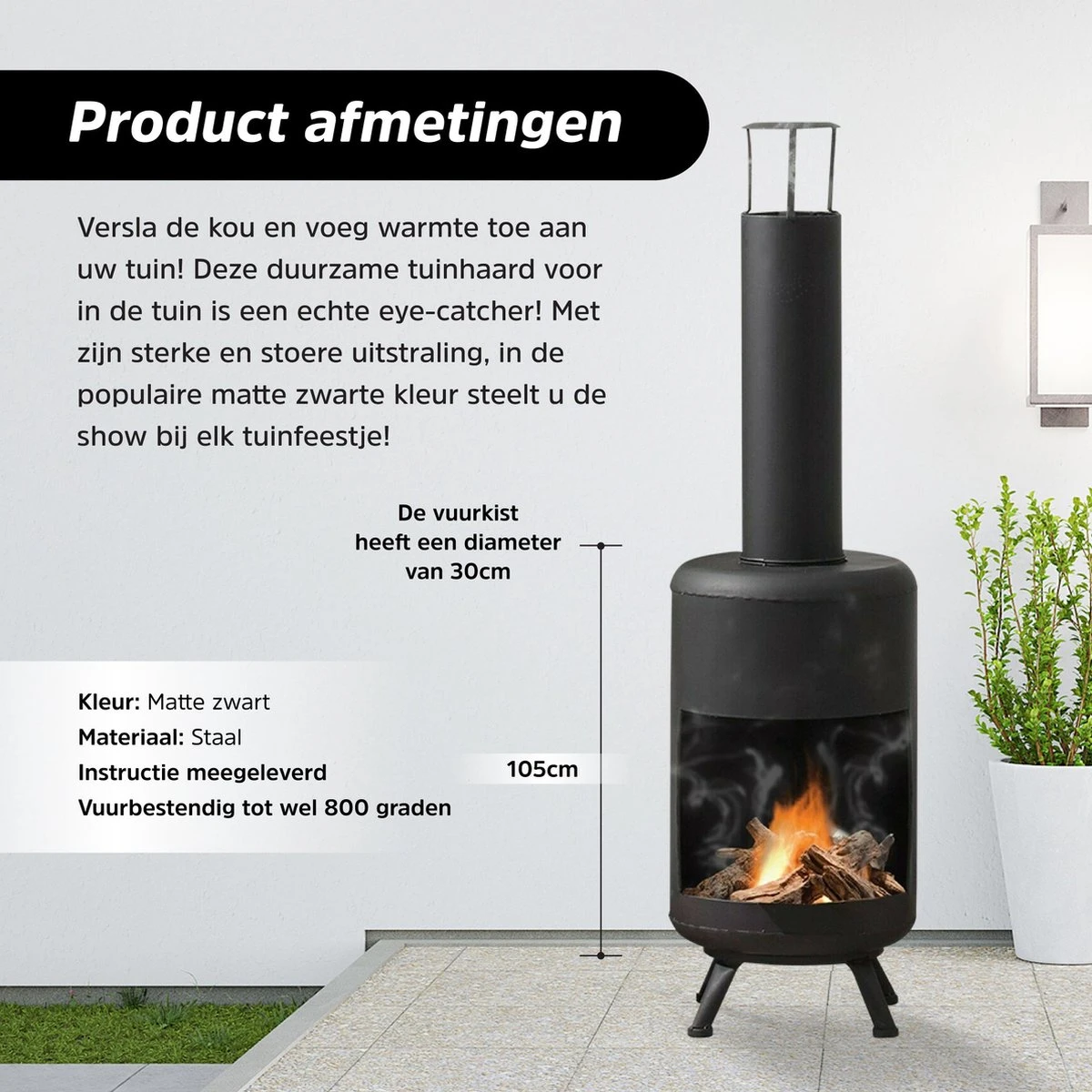 Cheqo® Luxe Terraskachel - Tuinhaard - Terrashaard - Terrasverwarming - Staande Vuurkorf - 105cm - Afbeelding 5