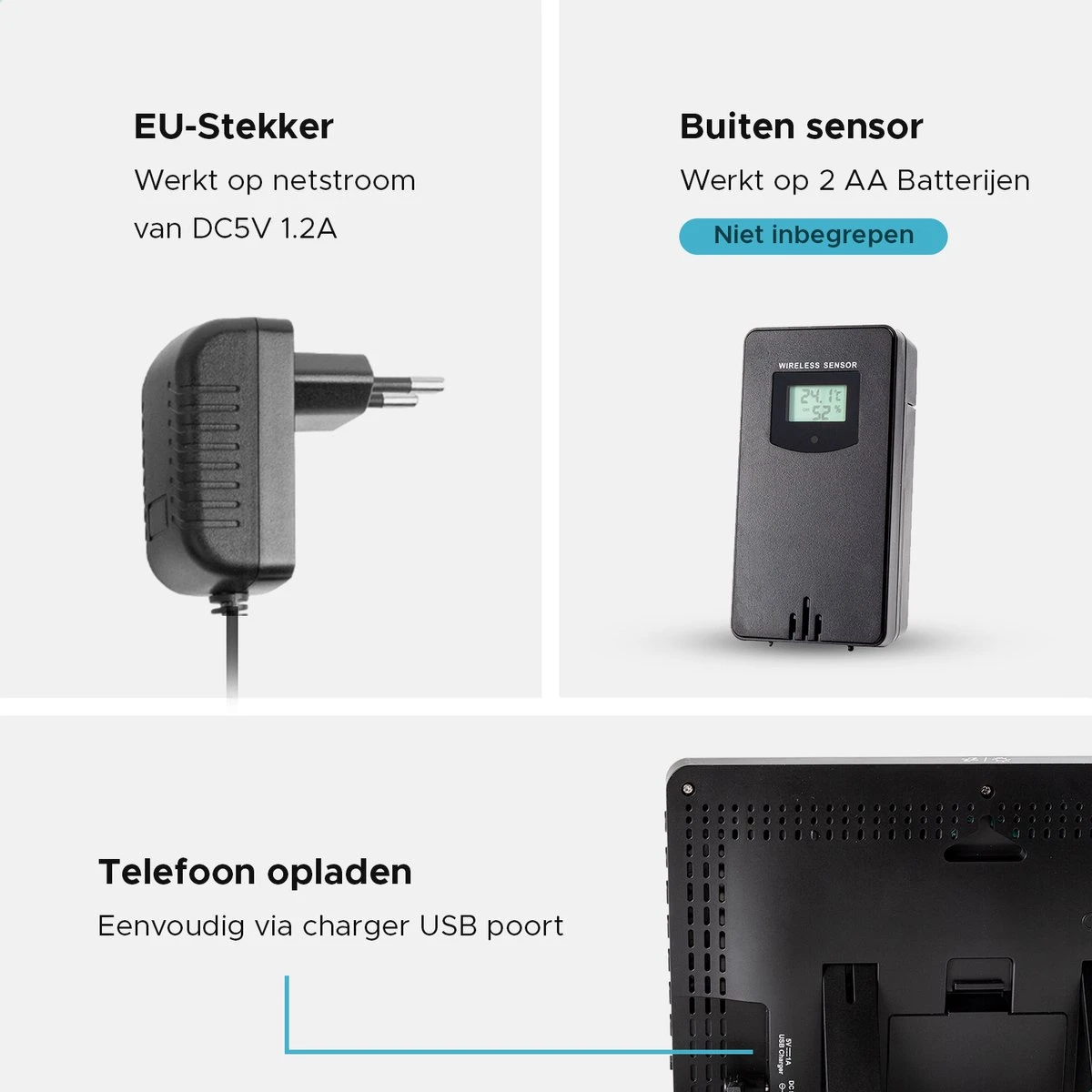Qumax Weerstation Binnen En Buiten - Draadloos Weerstation Met Buitensensor Tot 60 Meter Bereik - Waterdicht - Afbeelding 3