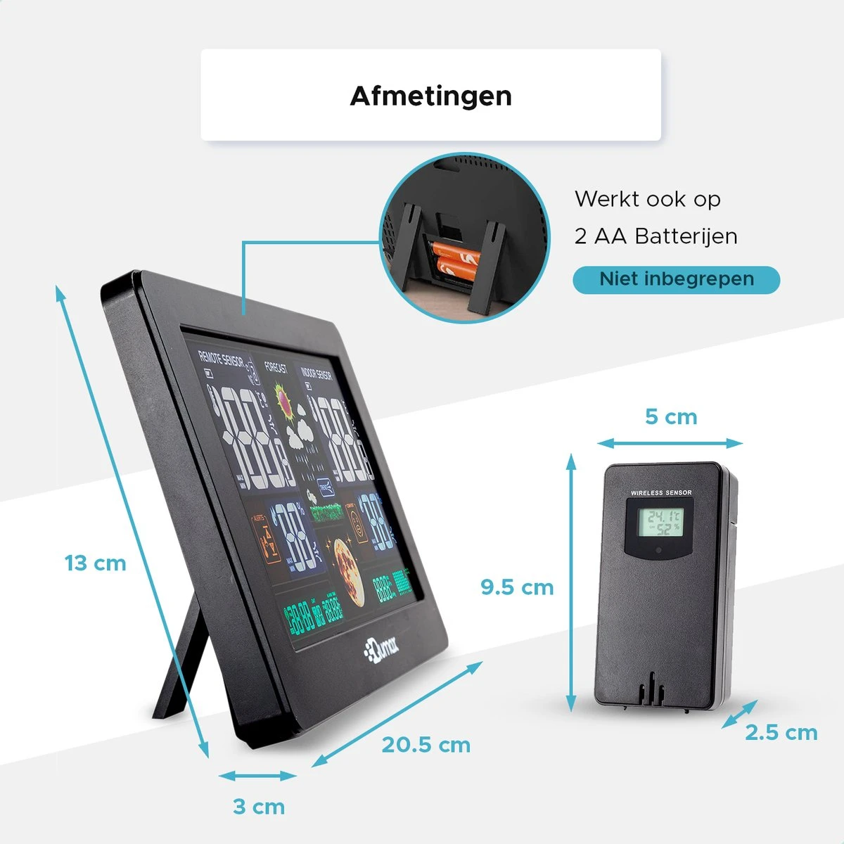 Qumax Weerstation Binnen En Buiten - Draadloos Weerstation Met Buitensensor Tot 60 Meter Bereik - Waterdicht - Afbeelding 8
