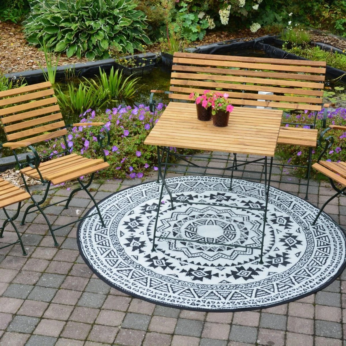 ESSCHERT DESIGN Tuintapijt - Rond - Zwart/Grijs Ø180cm - Afbeelding 6