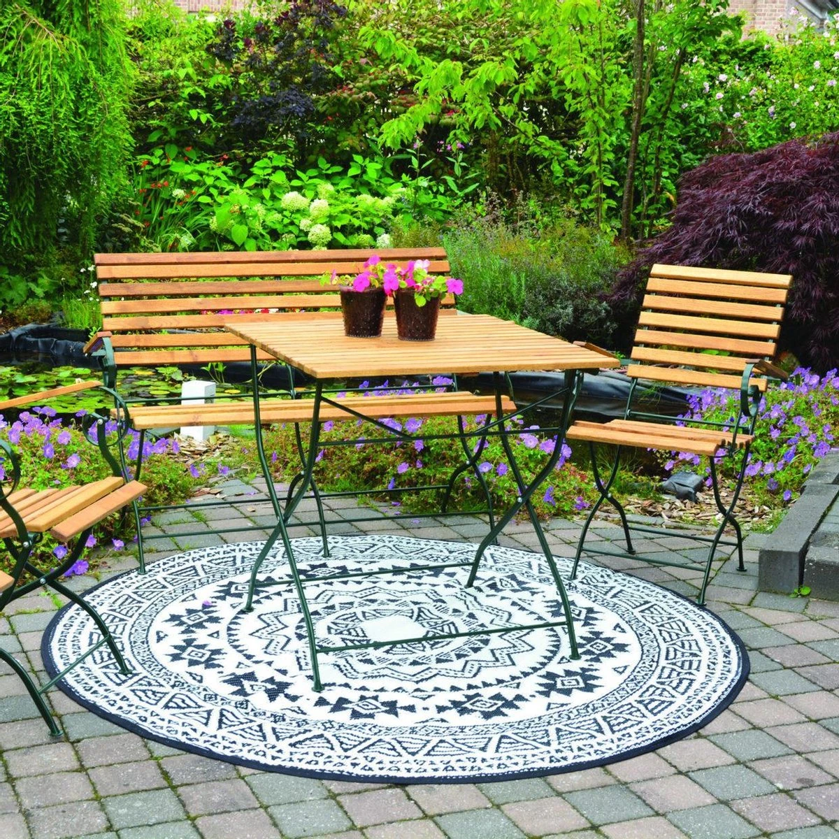 ESSCHERT DESIGN Tuintapijt - Rond - Zwart/Grijs Ø180cm - Afbeelding 8