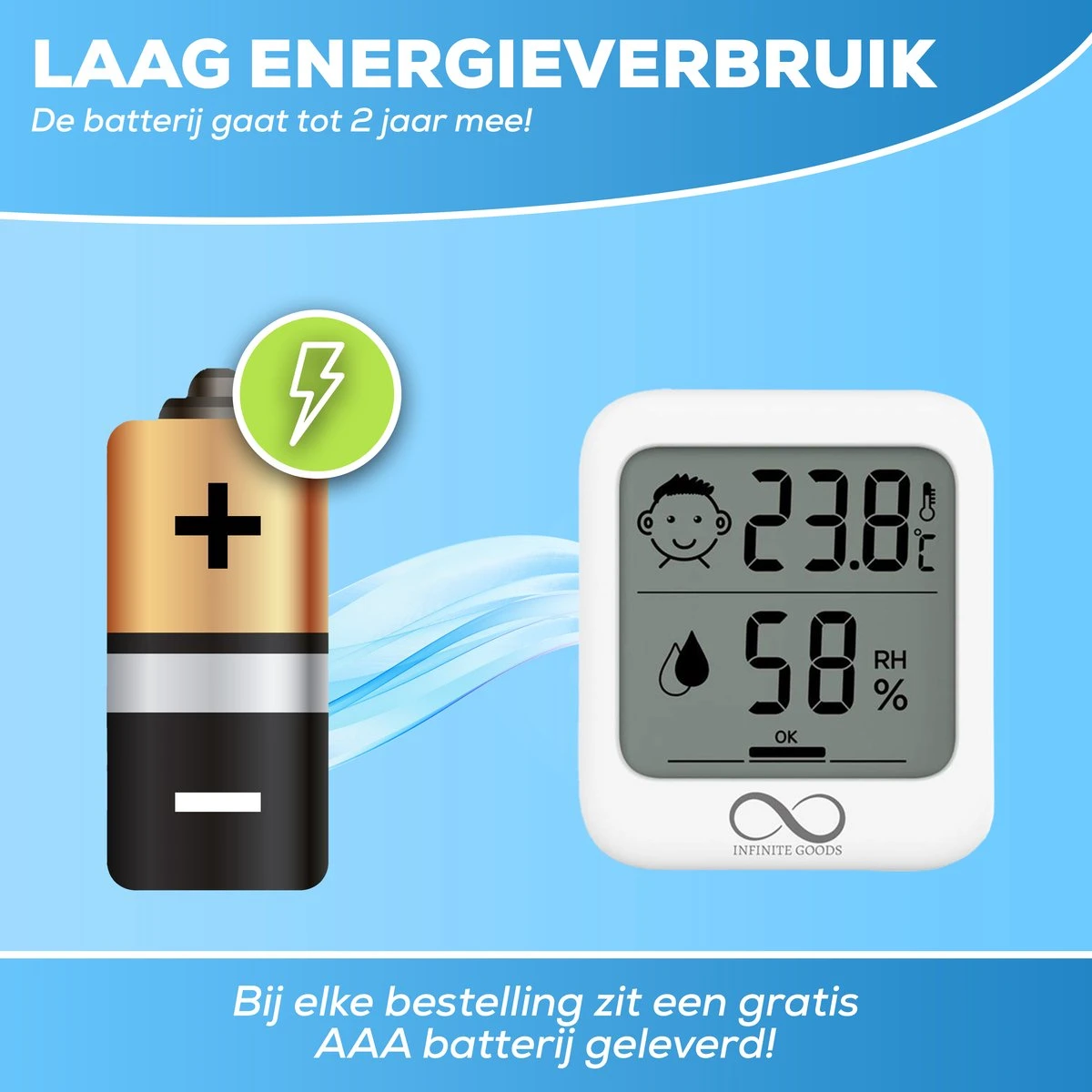 Infinite Goods Hygrometer - Digitale Weerstation - Luchtvochtigheidsmeter - Thermometer Voor Binnen - Vochtmeter - Magneten/Ophangoog - Incl. Batterij - Afbeelding 5