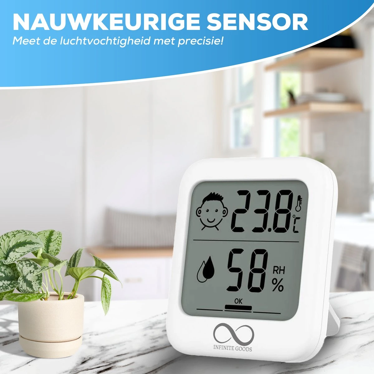 Infinite Goods Hygrometer - Digitale Weerstation - Luchtvochtigheidsmeter - Thermometer Voor Binnen - Vochtmeter - Magneten/Ophangoog - Incl. Batterij - Afbeelding 6