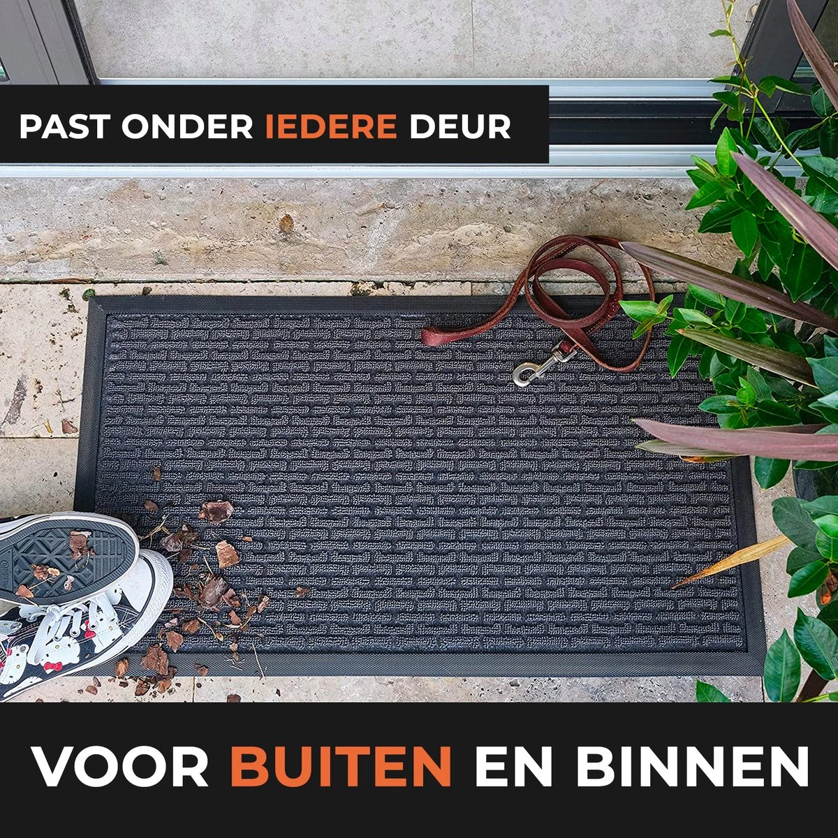 Lenx Deurmat - Set Van 2 - Droogloopmat 75x45cm - Zwart - Schoonloopmat - Antislip - Inloopmat - Deurmat Voor Binnen Of Buiten - Inclusief Mattenklopper - Afbeelding 4