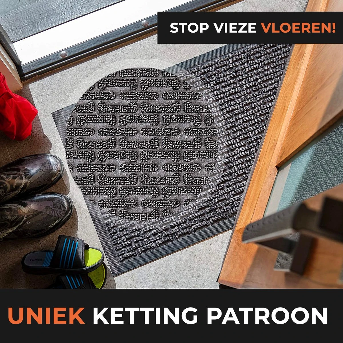 Lenx Deurmat - Set Van 2 - Droogloopmat 75x45cm - Zwart - Schoonloopmat - Antislip - Inloopmat - Deurmat Voor Binnen Of Buiten - Inclusief Mattenklopper - Afbeelding 5