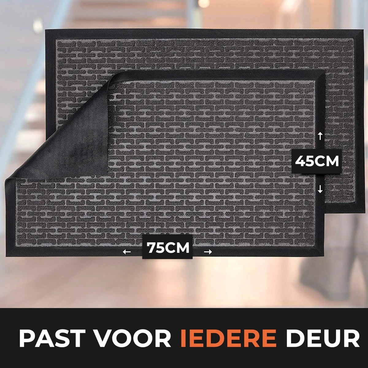 Lenx Deurmat - Set Van 2 - Droogloopmat 75x45cm - Zwart - Schoonloopmat - Antislip - Inloopmat - Deurmat Voor Binnen Of Buiten - Inclusief Mattenklopper - Afbeelding 6