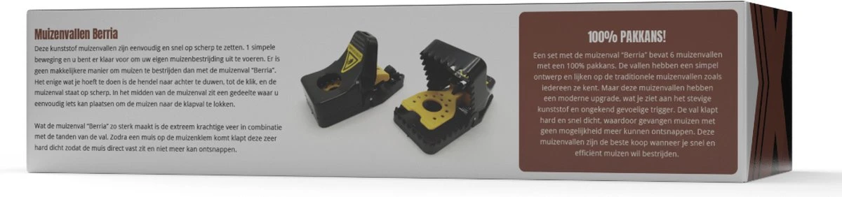 Muizenval "Berria" Set Van 6 Stuks, 100% Pakkans, Inclusief Gebruiksaanwijzing - Muizen Verjagen - Muizen Vangen - Muizenklem - Herbruikbaar - Zonder Muizengif - Afbeelding 3