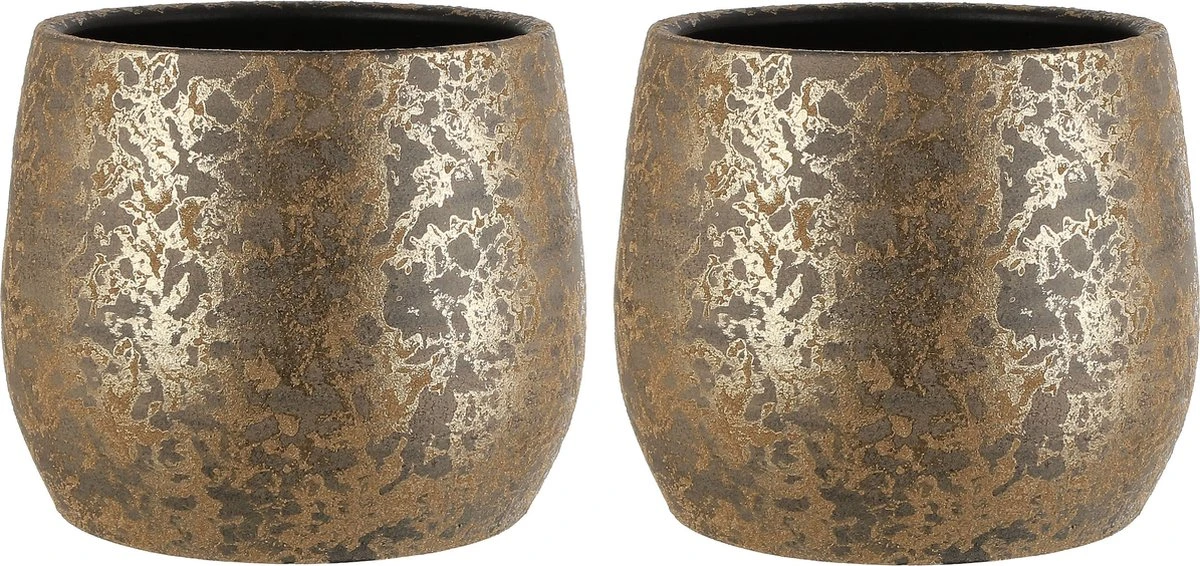Mica Decorations Clemente Bloempot - H25,5 X Ø32 Cm - Terracotta - Goud - Afbeelding 2