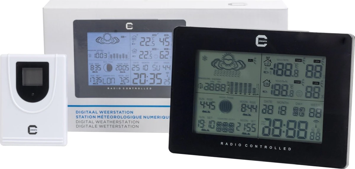 Cresta Care DTX370S Zwart Zeer Uitgebreid Digitaal Weerstation Voor Binnen En Buiten | Barometer | Maanstand |Zonnestand | Weersvoorspelling | Draadloze Buitensensor. - Afbeelding 7