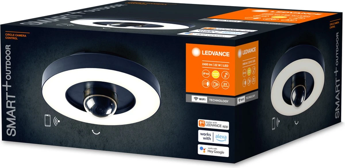 LEDVANCE SMART+ Buitenwand- & Plafondlamp + Camera, Warm Wit LED Licht (3000K), Hoogwaardige Polycarbonaat Behuizing In Donkergrijs, Geïntegreerde Luidspreker, Geheugenkaart, Slimme WIFI Technologie - Afbeelding 3