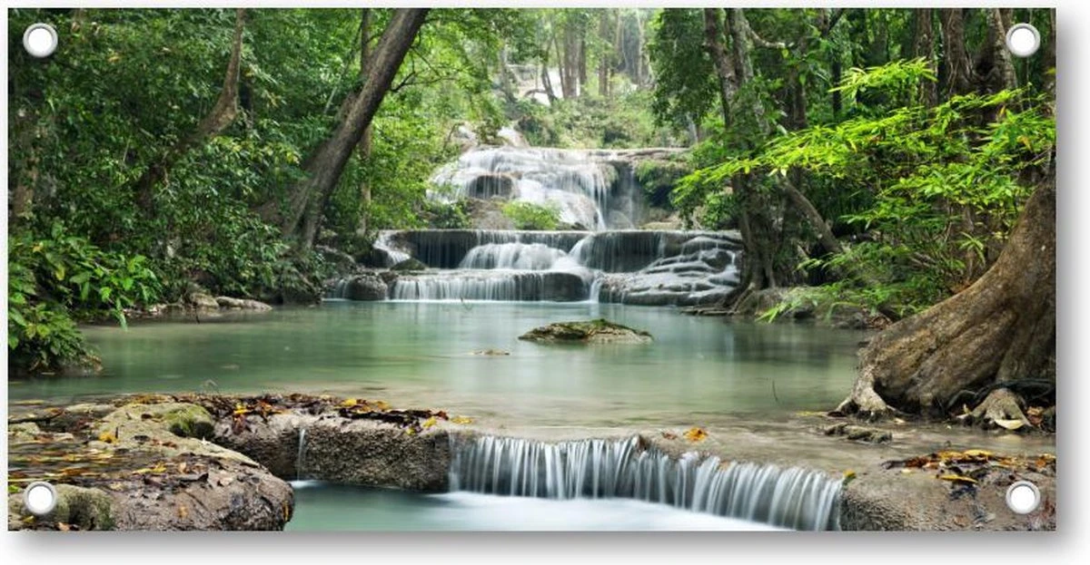Waterval In Het Bos - Tuinposter 200x100 - Wanddecoratie - Landschap - Natuur - Afbeelding 2