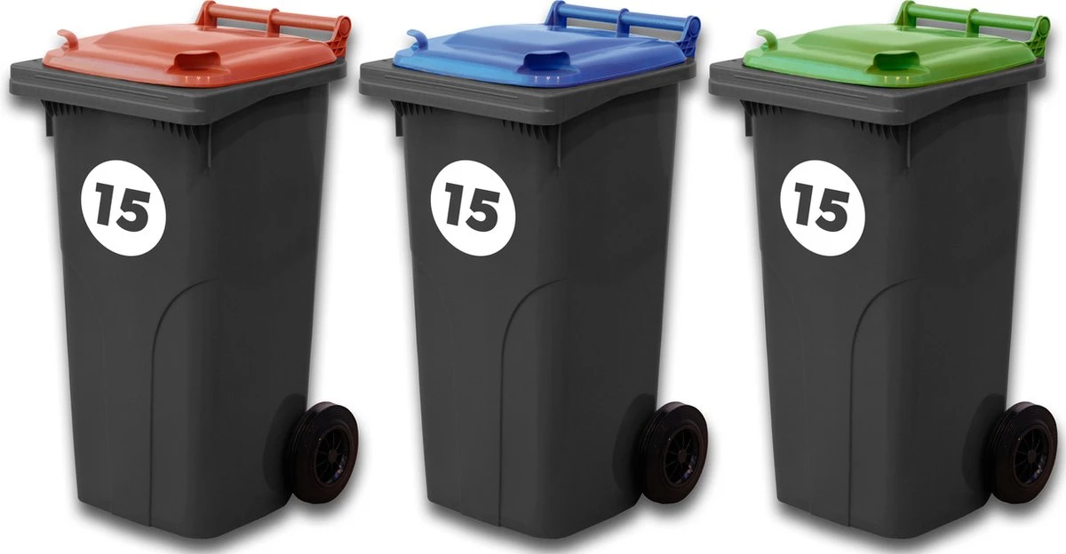 Merkloos Container Sticker – Set Van 3 Container Stickers - Rond - Kliko Stickers - Weerbestendige Stickers - Container Sticker Huisnummer - 15 X 15 Cm - Wit - Afvalcontainer - Kliko Sticker Set - Afbeelding 4