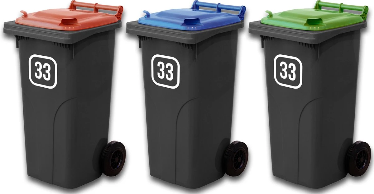 Merkloos Container Sticker – Set Van 3 Container Stickers - Wit - Kliko Stickers - Weerbestendige Stickers - Container Sticker Huisnummer - 20 X 20 Cm - Wit - Afvalcontainer - Kliko Sticker Set - Afbeelding 3