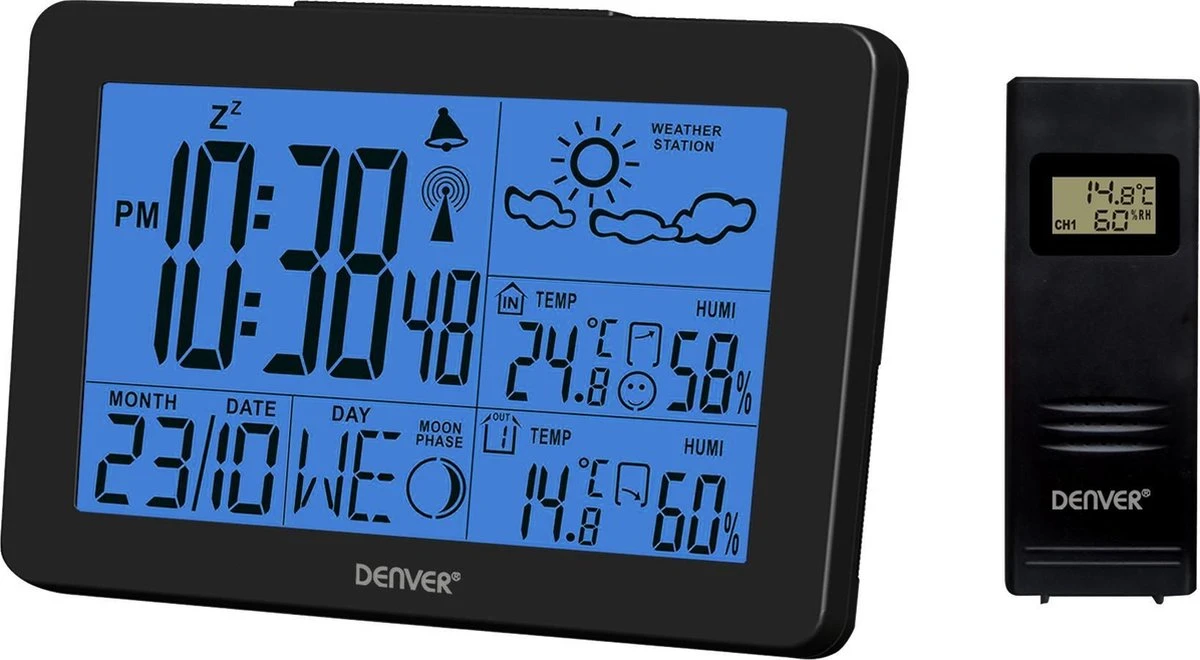 Denver WS-530 Black - Weerstation Met Alarmfunctie - Binnen- En Buitenshuis - Luchtvochtigheid Meter - Indicator Voor Openstaande Ramen - Zwart